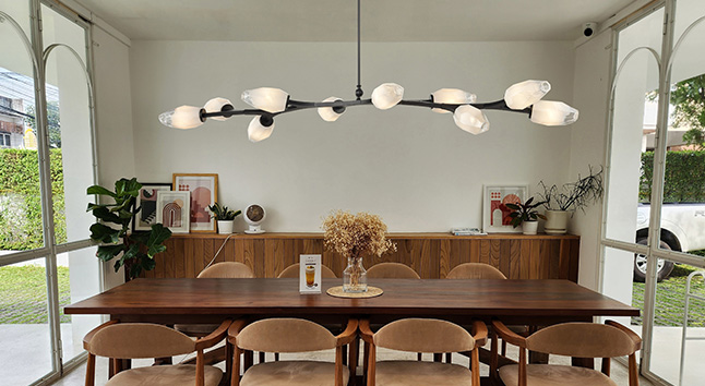 Chandelier with table with Windows